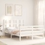 Double bed frame with white solid wood headboard by vidaXL, Beds and slatted bases - Ref: Foro24-3194087, Price: 148,37 €, Di...