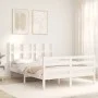 Double bed frame with white solid wood headboard by vidaXL, Beds and slatted bases - Ref: Foro24-3194087, Price: 146,29 €, Di...