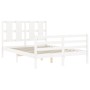 Double bed frame with white solid wood headboard by vidaXL, Beds and slatted bases - Ref: Foro24-3194087, Price: 148,37 €, Di...