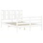 Double bed frame with white solid wood headboard by vidaXL, Beds and slatted bases - Ref: Foro24-3194087, Price: 146,29 €, Di...