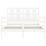 Double bed frame with white solid wood headboard by vidaXL, Beds and slatted bases - Ref: Foro24-3194087, Price: 146,29 €, Di...