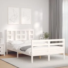 Double bed frame with white solid wood headboard by vidaXL, Beds and slatted bases - Ref: Foro24-3193892, Price: 138,96 €, Di...