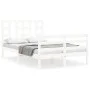 Double bed frame with white solid wood headboard by vidaXL, Beds and slatted bases - Ref: Foro24-3193892, Price: 138,96 €, Di...
