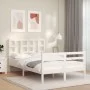 Double bed frame with white solid wood headboard by vidaXL, Beds and slatted bases - Ref: Foro24-3193892, Price: 138,96 €, Di...