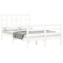 Double bed frame with white solid wood headboard by vidaXL, Beds and slatted bases - Ref: Foro24-3193892, Price: 140,93 €, Di...
