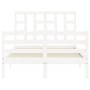 Double bed frame with white solid wood headboard by vidaXL, Beds and slatted bases - Ref: Foro24-3193892, Price: 140,93 €, Di...