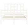 Double bed frame with white solid wood headboard by vidaXL, Beds and slatted bases - Ref: Foro24-3193892, Price: 138,96 €, Di...