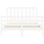 Double bed frame with white solid wood headboard by vidaXL, Beds and slatted bases - Ref: Foro24-3193827, Price: 135,87 €, Di...