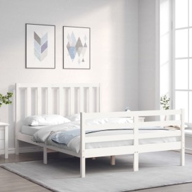 Doppelbettgestell mit weißem Massivholz-Kopfteil von vidaXL, Betten und Lattenroste - Ref: Foro24-3193762, Preis: 141,88 €, R...
