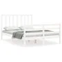 Double bed frame with white solid wood headboard by vidaXL, Beds and slatted bases - Ref: Foro24-3193762, Price: 139,77 €, Di...