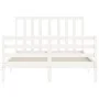 Double bed frame with white solid wood headboard by vidaXL, Beds and slatted bases - Ref: Foro24-3193762, Price: 139,77 €, Di...