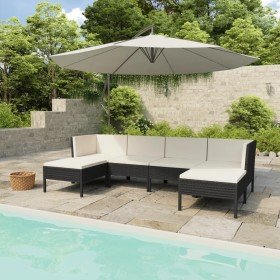 Set de muebles de jardín 6 pzas y cojines ratán sintético negro Set de muebles de jardín 6 pzas y cojines ratán sintético negro