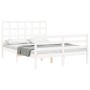 Double bed frame with white solid wood headboard by vidaXL, Beds and slatted bases - Ref: Foro24-3193957, Price: 139,85 €, Di...