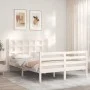 Double bed frame with white solid wood headboard by vidaXL, Beds and slatted bases - Ref: Foro24-3193957, Price: 137,72 €, Di...