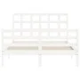 Double bed frame with white solid wood headboard by vidaXL, Beds and slatted bases - Ref: Foro24-3193957, Price: 137,72 €, Di...
