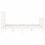 Double bed frame with white solid wood headboard by vidaXL, Beds and slatted bases - Ref: Foro24-3193957, Price: 139,85 €, Di...
