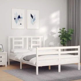 Double bed frame with white solid wood headboard by vidaXL, Beds and slatted bases - Ref: Foro24-3194672, Price: 139,50 €, Di...