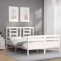 Double bed frame with white solid wood headboard by vidaXL, Beds and slatted bases - Ref: Foro24-3194672, Price: 139,50 €, Di...