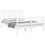 Double bed frame with white solid wood headboard by vidaXL, Beds and slatted bases - Ref: Foro24-3194672, Price: 139,50 €, Di...