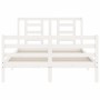 Double bed frame with white solid wood headboard by vidaXL, Beds and slatted bases - Ref: Foro24-3194672, Price: 141,56 €, Di...