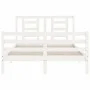 Double bed frame with white solid wood headboard by vidaXL, Beds and slatted bases - Ref: Foro24-3194672, Price: 139,50 €, Di...