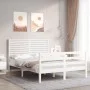 Double bed frame with white solid wood headboard by vidaXL, Beds and slatted bases - Ref: Foro24-3194997, Price: 165,38 €, Di...