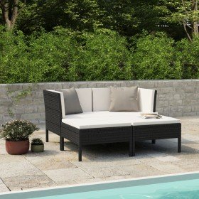 Set de muebles de jardín 4 pzas y cojines ratán sintético negro Set de muebles de jardín 4 pzas y cojines ratán sintético negro