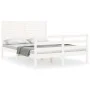Double bed frame with white solid wood headboard by vidaXL, Beds and slatted bases - Ref: Foro24-3194997, Price: 165,38 €, Di...