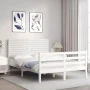 Double bed frame with white solid wood headboard by vidaXL, Beds and slatted bases - Ref: Foro24-3194997, Price: 165,38 €, Di...