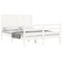 Double bed frame with white solid wood headboard by vidaXL, Beds and slatted bases - Ref: Foro24-3194997, Price: 165,38 €, Di...