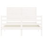 Double bed frame with white solid wood headboard by vidaXL, Beds and slatted bases - Ref: Foro24-3194997, Price: 167,73 €, Di...