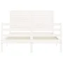 Double bed frame with white solid wood headboard by vidaXL, Beds and slatted bases - Ref: Foro24-3194997, Price: 165,38 €, Di...