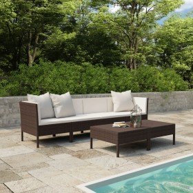 Set muebles de jardín 6 pzas y cojines ratán sintético marrón Set muebles de jardín 6 pzas y cojines ratán sintético marrón