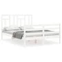 Double bed frame with white solid wood headboard by vidaXL, Beds and slatted bases - Ref: Foro24-3194932, Price: 138,51 €, Di...
