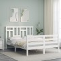 Double bed frame with white solid wood headboard by vidaXL, Beds and slatted bases - Ref: Foro24-3194932, Price: 140,52 €, Di...