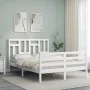 Double bed frame with white solid wood headboard by vidaXL, Beds and slatted bases - Ref: Foro24-3194932, Price: 138,51 €, Di...