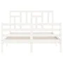 Double bed frame with white solid wood headboard by vidaXL, Beds and slatted bases - Ref: Foro24-3194932, Price: 138,51 €, Di...