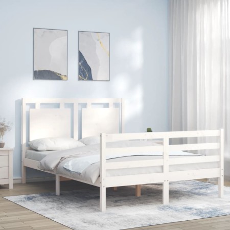 Doppelbettgestell mit weißem Massivholz-Kopfteil von vidaXL, Betten und Lattenroste - Ref: Foro24-3194022, Preis: 149,05 €, R...