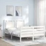 Double bed frame with white solid wood headboard by vidaXL, Beds and slatted bases - Ref: Foro24-3194022, Price: 146,94 €, Di...