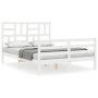 Double bed frame with white solid wood headboard by vidaXL, Beds and slatted bases - Ref: Foro24-3194867, Price: 141,65 €, Di...