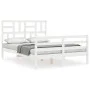 Double bed frame with white solid wood headboard by vidaXL, Beds and slatted bases - Ref: Foro24-3194867, Price: 139,61 €, Di...