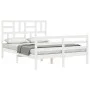 Double bed frame with white solid wood headboard by vidaXL, Beds and slatted bases - Ref: Foro24-3194867, Price: 139,61 €, Di...