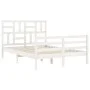 Double bed frame with white solid wood headboard by vidaXL, Beds and slatted bases - Ref: Foro24-3194867, Price: 139,61 €, Di...
