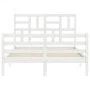 Double bed frame with white solid wood headboard by vidaXL, Beds and slatted bases - Ref: Foro24-3194867, Price: 139,61 €, Di...