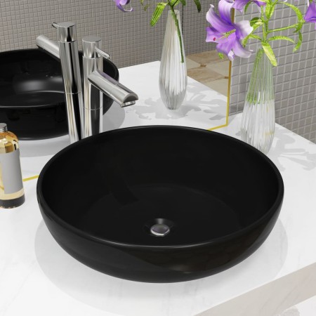 Lavabo redondo de cerámica negro 42x12 cm