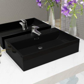 Lavabo con orificio para grifo cerámica negro 60,5x42,5x14,5 cm