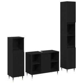 Conjunto de Muebles de Baño 3 pcs Roble Negro 30 x 30 x 180 cm