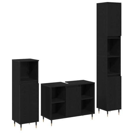 Conjunto de Muebles de Baño 3 pcs Roble Negro 30 x 30 x 180 cm