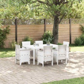 Conjunto de Comedor de Jardín 7 pcs Blanco Ratan Polt Conjunto de Comedor de Jardín 7 pcs Blanco Ratan Polt