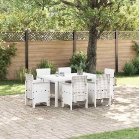 Conjunto de Comedor de Jardín 7 pcs Blanco Ratan Polt Conjunto de Comedor de Jardín 7 pcs Blanco Ratan Polt